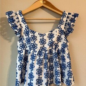 SHEIN Blue Floral Embroidered Blouse